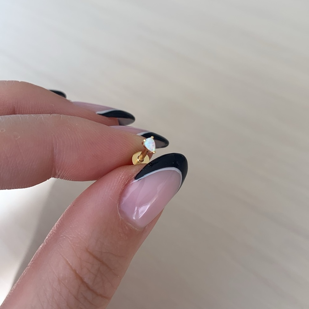 Gold plated sterling silver Tear Drop Cartilage Earring opal flat back teardrop